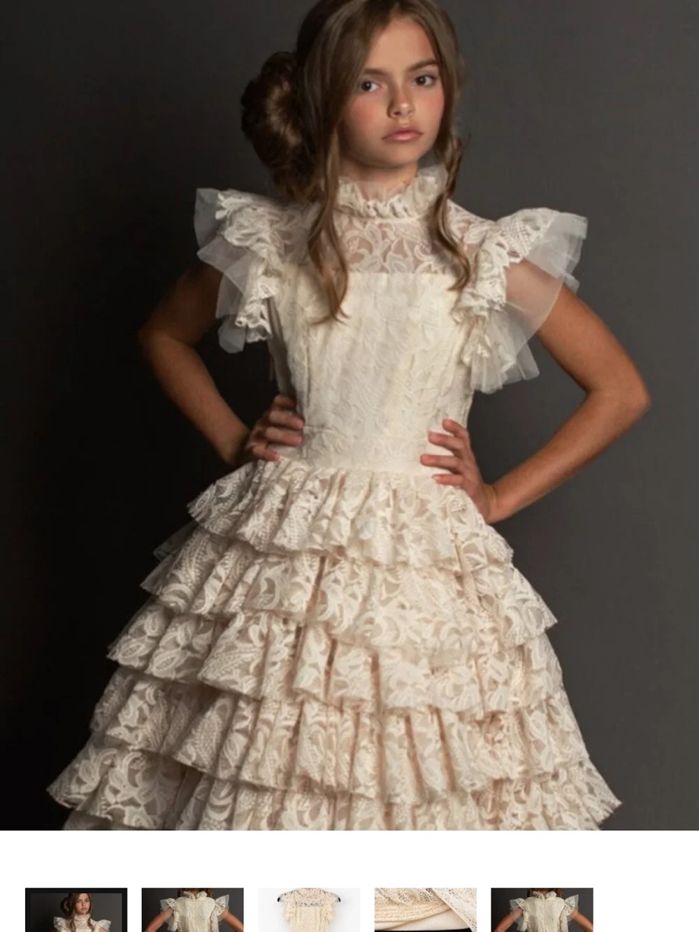 Joyfolie Cream Lace Ruffle Tulle Party Dress for Girls